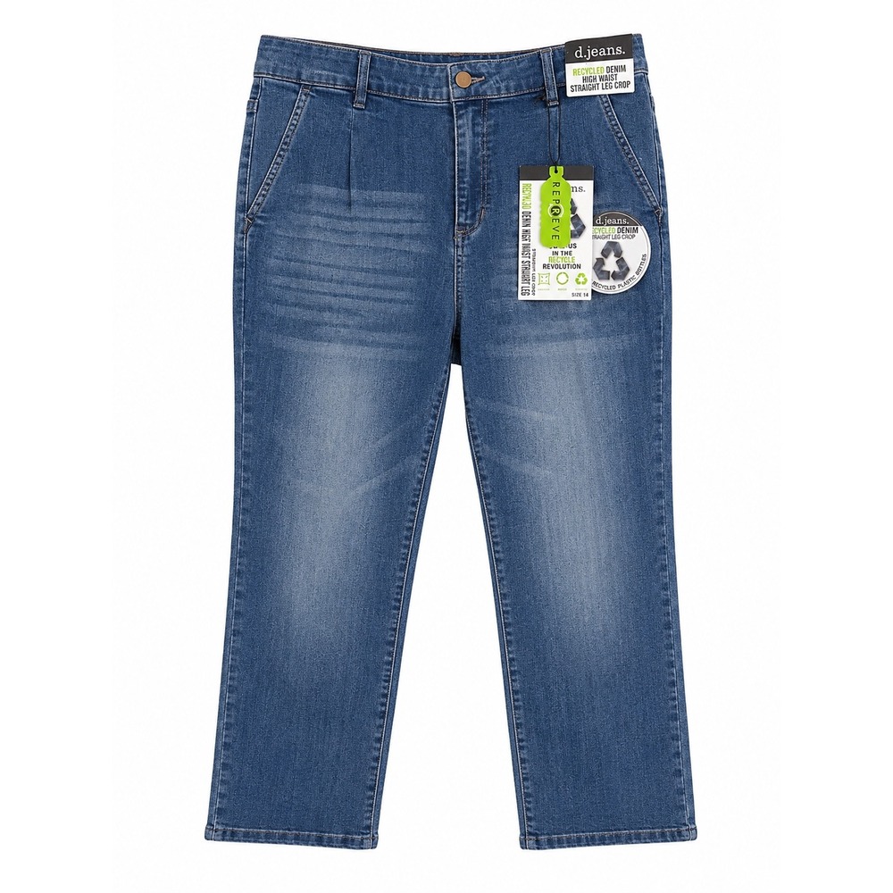 NWT d.jeans Size 14 High Rise Straight Leg Crop Jeans Recycled Denim Blue